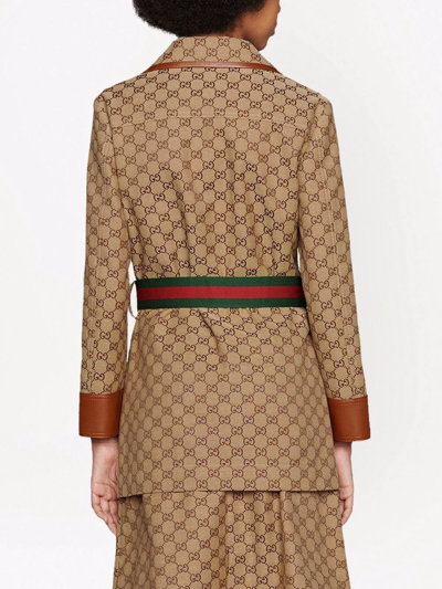 Shop Gucci Gg Supreme Belted Jacket In Nude