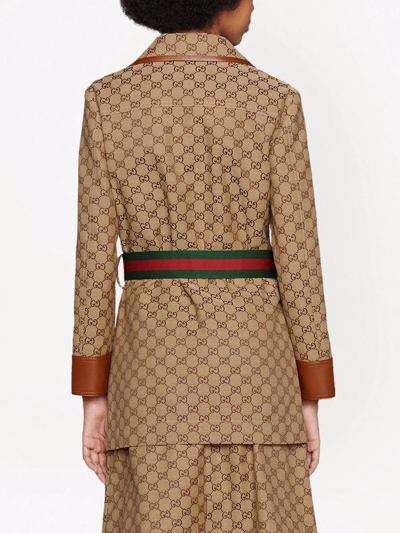 Gucci Gg Canvas Jacket With Web Belt In Nude