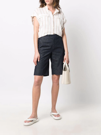 Woolrich Fluid Stripe Shirt Tunic Bianco-beige Linen Woman In Nude