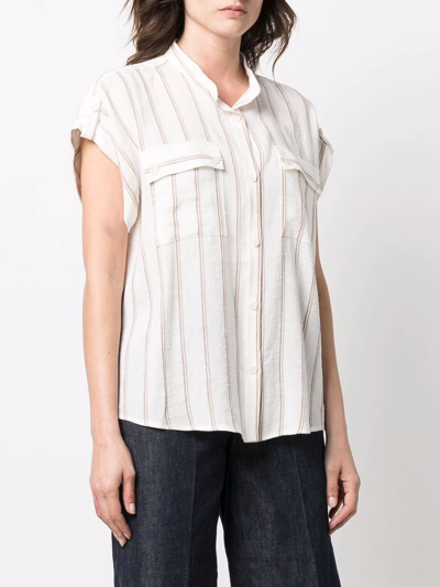 Woolrich Fluid Stripe Shirt Tunic Bianco-beige Linen Woman In Nude