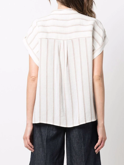 Woolrich Fluid Stripe Shirt Tunic Bianco-beige Linen Woman In Nude