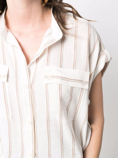 Woolrich Fluid Stripe Shirt Tunic Bianco-beige Linen Woman In Nude