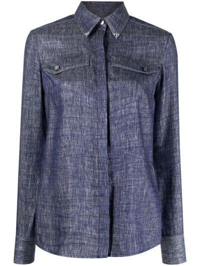 Shop Genny Flap-pockets Button-up Denim Shirt In Blau