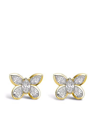 Shop Pragnell 18kt Yellow Gold Butterfly Diamond Stud Earrings