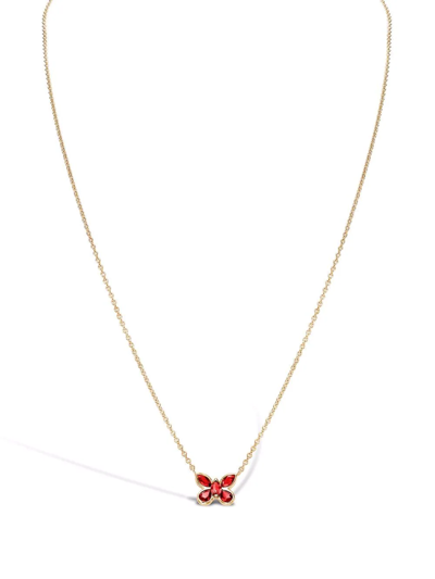 Shop Pragnell 18kt Yellow Gold Butterfly Ruby Pendant Necklace