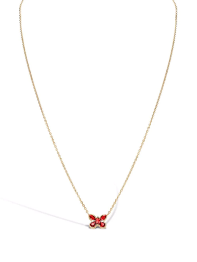 Pragnell 18kt Yellow Gold Butterfly Ruby Pendant Necklace In Gold