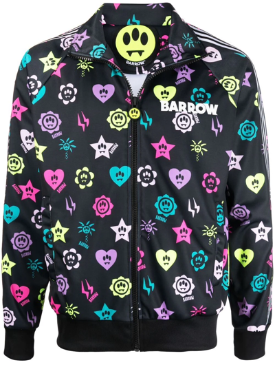 Shop Barrow Graphic-print Zip-up Sweatshirt In Schwarz