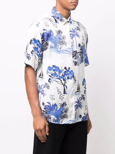 Shop Laneus Leaf-print Short-sleeve Shirt In Weiss