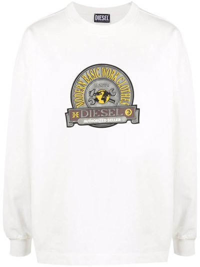 Shop Diesel Graphic-print Cotton Sweatshirt In Weiss