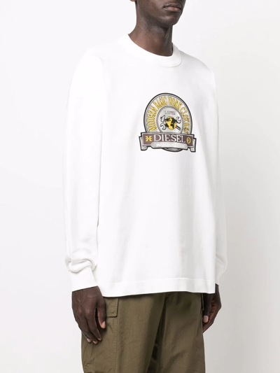 Diesel Crewneck S-patchy Sweatshirt With Deboosed Patch In Weiss
