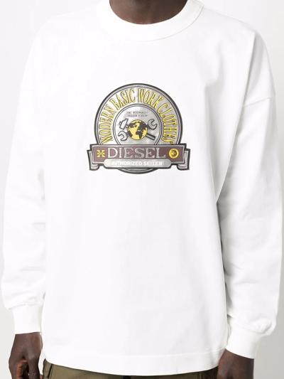 Diesel Crewneck S-patchy Sweatshirt With Deboosed Patch In Weiss
