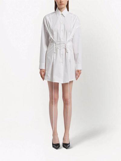 Shop Prada Lace-up Shirt Dress In White