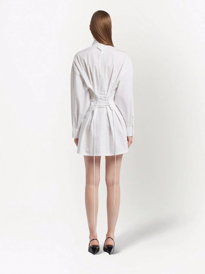 Shop Prada Lace-up Shirt Dress In White