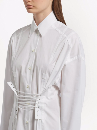 Shop Prada Lace-up Shirt Dress In White