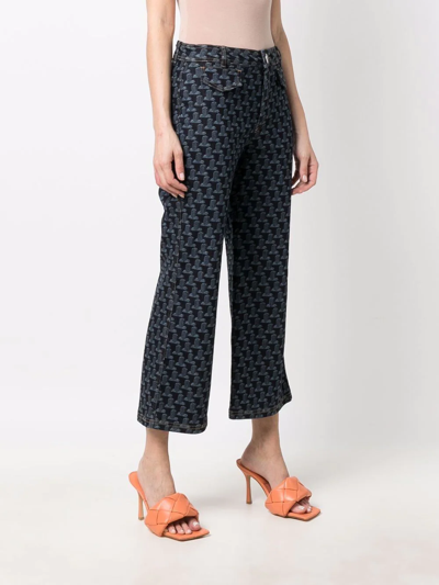 Shop Lanvin Logo-print Cropped Jeans In Blue