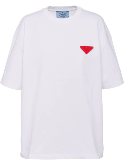 Prada Triangle-logo Cotton T-shirt In White | ModeSens