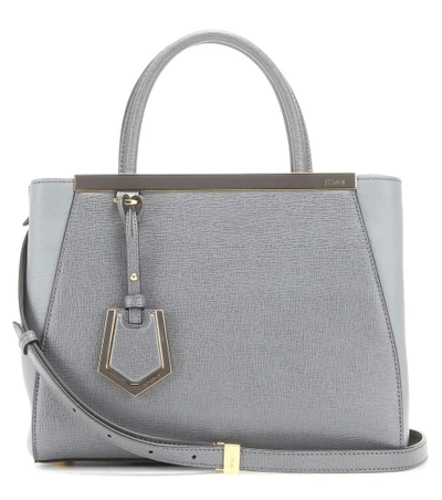 Shop Fendi 2jours Small Leather Tote In Grey+ Light Grey