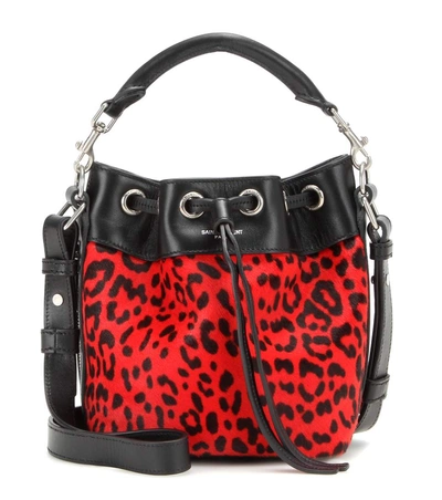 Saint Laurent Emmanuelle Small Leather And Calf Hair Bucket Bag In Eew Red