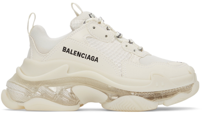 Shop Balenciaga Off-white Clear Sole Triple S Sneakers In 9100 Eggshell