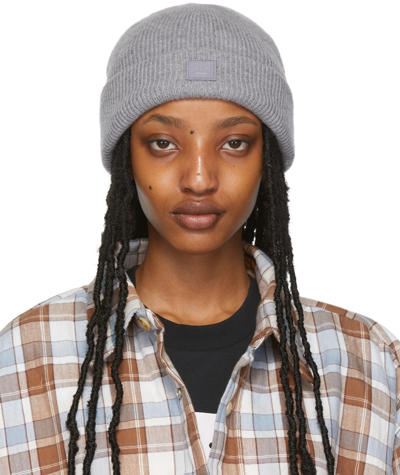 Shop Acne Studios Grey Ribbed Beanie In 990 Grey Melange