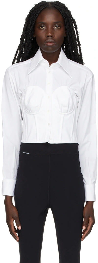 Dolce & Gabbana Poplin Cropped Bustier Shirt In W0800 Optical White