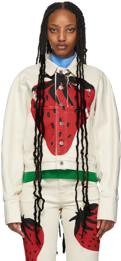 Shop Jw Anderson White Strawberry Volume Sleeve Jacket In 099 Natural/red