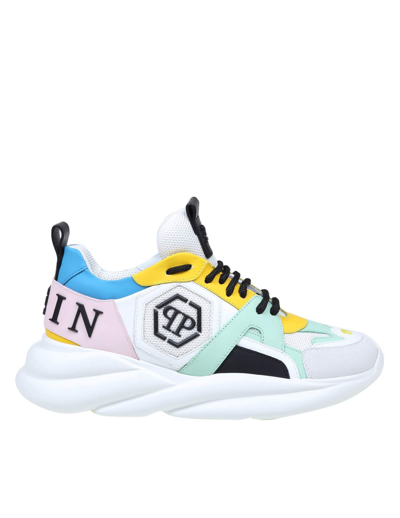 Shop Philipp Plein Philippe Plein Hurricane Runner Sneakers In Leather And Fabric In White
