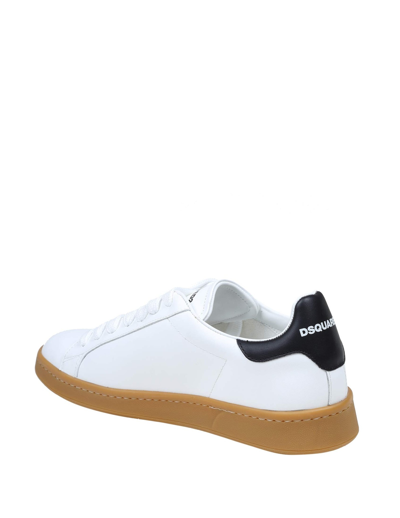 Shop Dsquared2 Boxer Sneakers In White Calf Leather In White/red
