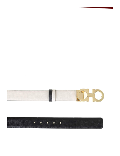 Shop Ferragamo Salvatore  Reversible And Adjustable Belt In Hammered Calfskin In Bone