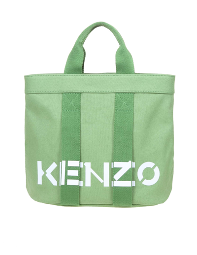Shop Kenzo Small Tote Bag In Green Fabric