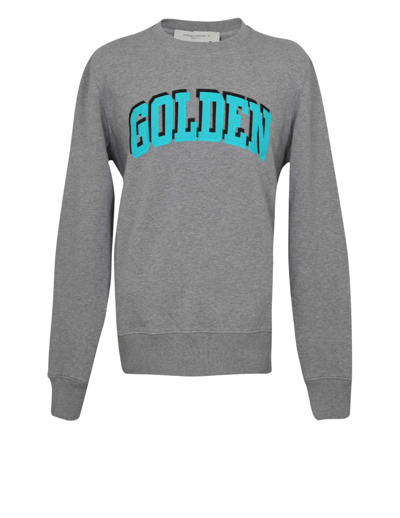 Shop Golden Goose Sweatshirt In Gray Cotton With Turquoise Logo In Grey