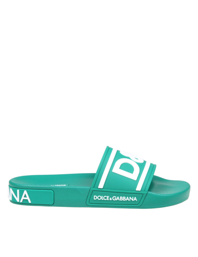 Shop Dolce & Gabbana Rubber Slippers With Green Logo
