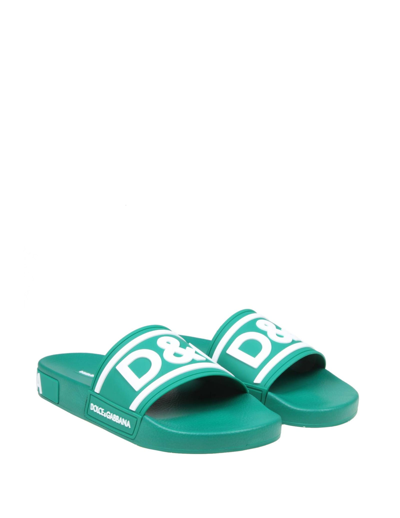 Shop Dolce & Gabbana Rubber Slippers With Green Logo