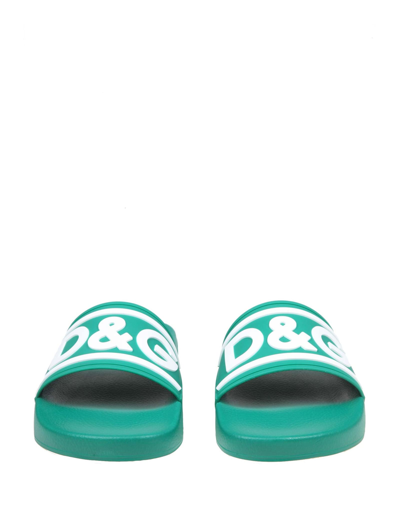 Shop Dolce & Gabbana Rubber Slippers With Green Logo