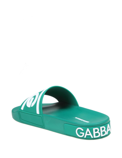 Shop Dolce & Gabbana Rubber Slippers With Green Logo