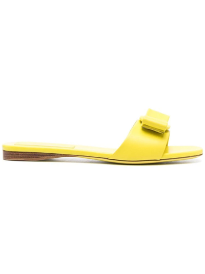 Shop Ferragamo Canary Yellow Leather Vicky Sandal In Giallo