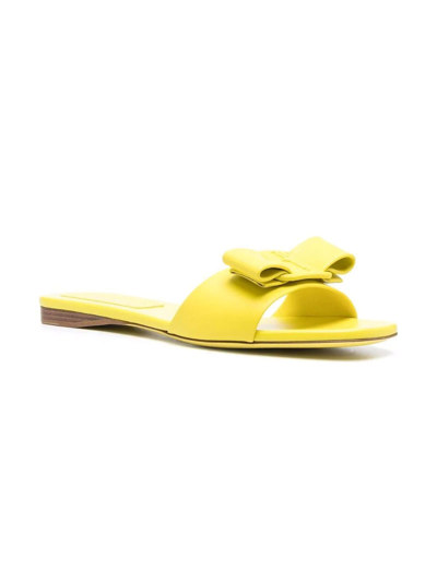 Shop Ferragamo Canary Yellow Leather Vicky Sandal In Giallo