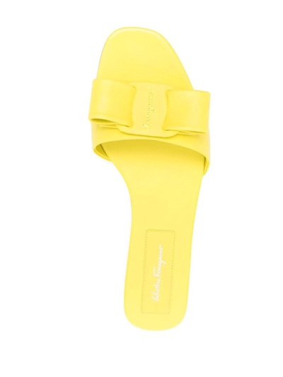 Shop Ferragamo Canary Yellow Leather Vicky Sandal In Giallo