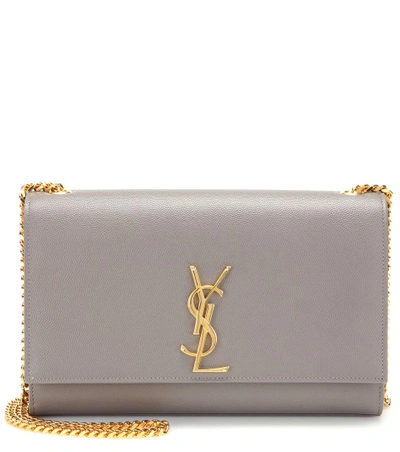 Shop Saint Laurent Classic Monogram Leather Shoulder Bag In Fog