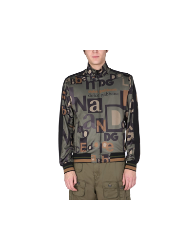 Shop Dolce & Gabbana Sweatshirt With All Over Logo Print In Army