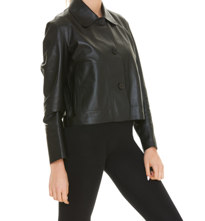 Arma Button-up Leather Jacket In Black