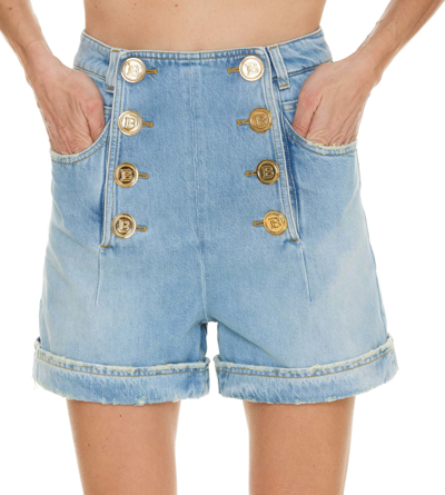 Shop Balmain Vintage Denim Shorts In Blue