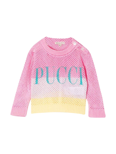 Shop Emilio Pucci Baby Girl Pink Shirt With Multicolor Print