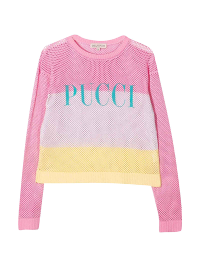 Shop Emilio Pucci Pink Girl Shirt With Multicolor Print
