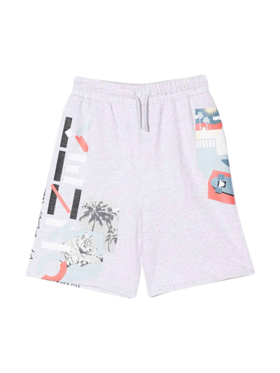 Shop Kenzo Teen Boys Shorts Light Gray With Multicolor Logo Print On The Leg And Drawstring At The Elasticated  In Grigio