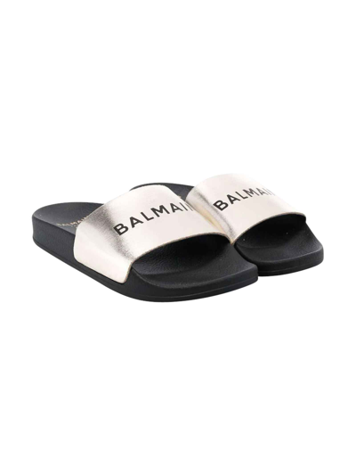 Shop Balmain Metallic Teen Slides Sandals