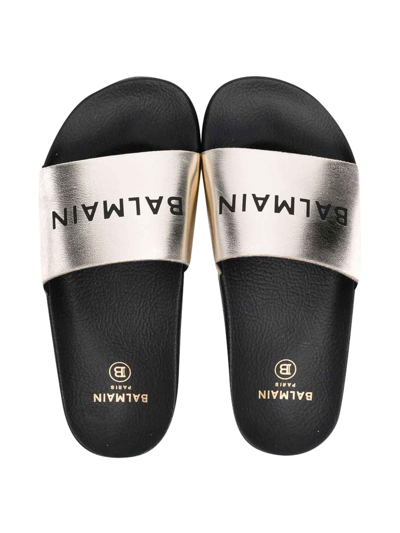 Shop Balmain Metallic Teen Slides Sandals