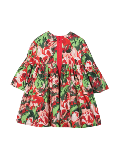 Shop Kenzo Red / Green / Black Midi Dress Teen Girl With All-over Floral Print Of Medium Length, Round Neckline In Papavero