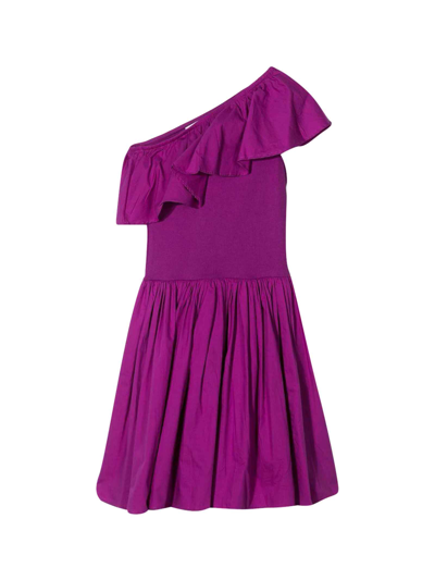 Shop Molo Kids Purple One-shoulder Girl Dress In Multicolor
