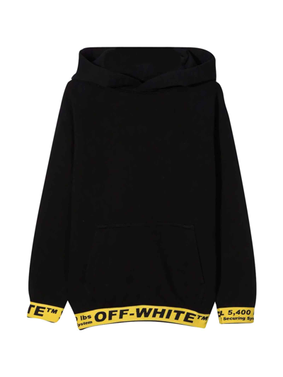 Shop Off-white Black Sweatshirt With Hood And Yellow Details In Nero/giallo